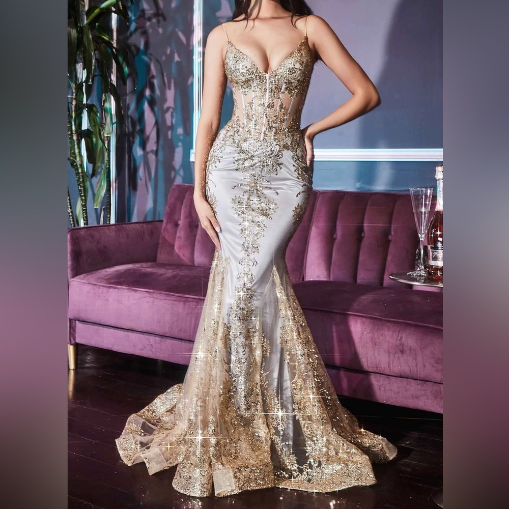 Gold and Misty Silver Evening Gown